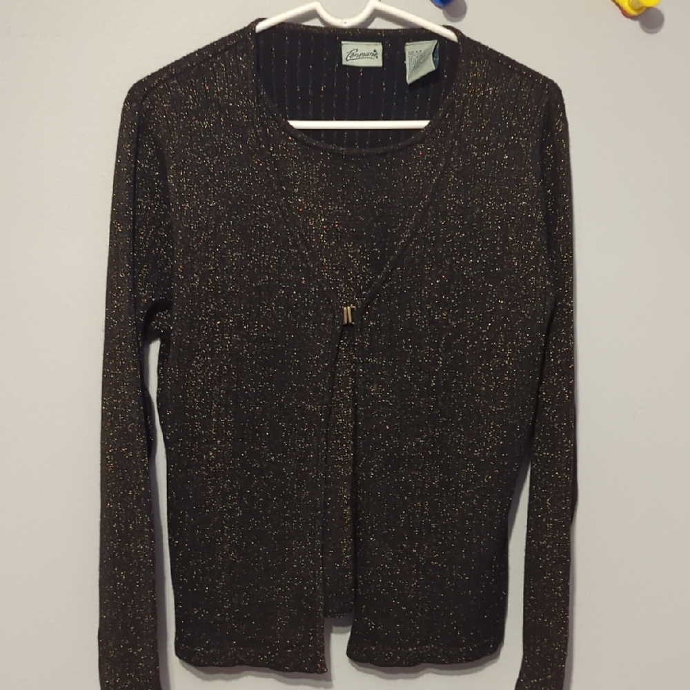 Elegant Brown Cardigan with Gold Accents